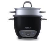 Aroma 3 Cup Uncooked 6 Cup Cooked Rice Cooker and Food Steamer Black