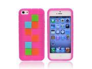 Green/Blue/Brown Blocks On Hot Pink Apple Iphone 5 Rubbery Soft Silicone Skin Case