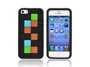 Green/Blue/Brown Blocks On Black Apple Iphone 5 Rubbery Soft Silicone Skin Case