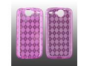 HTC Google Nexus 1 Crystal Rubbery Feel Silicone Skin Case Cover - Argyle Print On Transparent Hot Pink
