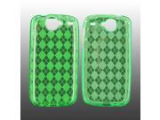 HTC Google Nexus 1 Crystal Rubbery Feel Silicone Skin Case Cover - Argyle Print On Transparent Green