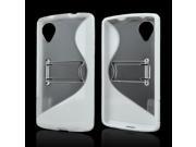 Clear/ White S Design Crystal Silicone Skin & Hard Back Case W/ Kickstand For LG Google Nexus 5