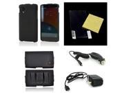 Essential Starter Bundle Package w/ Black Rubberized Hard Case Screen Protector Leather Pouch Car & Travel Charger for LG Google Nexus 5