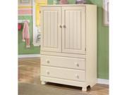 The Cottage Retreat Door Chest by Signature Design by Ashley Furniture combines beautiful detailing with a soft country style to create a versatile traditional look. Like all the lovely pieces in the Cottage Retreat Youth Bedroom Collection, this chest features a cream cottage finish accented with bun feet and a graphic leaf pattern. Perfect for a child or a teenager, this adorable and functional piece has two spacious drawers at the base, and interior storage space enclosed in double doors.Bun feet on cases and bedsDurable constructionArched top drawersDimensions: 39W x 21D x 60H