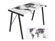 Product name: World Map Office Desk type: Writing Desks finish: Black overall dimensions: 22.75" L x 44.5" W x 28.75" H width: 44.5" material: Metal and Glass style: Kids / Juvenile weight: 36 lbs.
