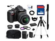 Nikon D3200 Black 24.2 MP CMOS Digital SLR Camera with 18-55mm Lens &amp; Wi-Fi Connectivity, Everything You Need Kit, 25492
