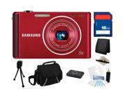 SAMSUNG ST76 16.1 MP (Red) 5X Optical Zoom 25mm Wide Angle Digital Camera, Everything You Need Kit, EC-ST76ZZFPRUS