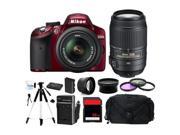 Nikon D3200 (Red) Digital Camera w/ 18-55 + 55-300 Lens (Photographer's Bundle)