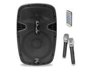 New Pyle PPHP159WMU 15 1600 Watt Bluetooth Music Streaming Portable Loudspeaker System Built in Rechargeable Battery 2 Wireless Mics FM Radio LCD Readout