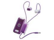 iHome Fitness Earbuds with Clip on LED Safety Flasher Cordwrap Stereo White Purple Mini phone Wired Earbud Over the ear Binaural In ear 4 ft