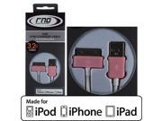 RND Apple CERTIFIED 30 Pin Cable for iPad iPhone iPod 3.2 Feet Pink and White