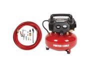 C2002 WKR 0.8 HP 6 Gallon Oil Free Pancake Air Compressor with 13 Piece Hose and Accessory Kit