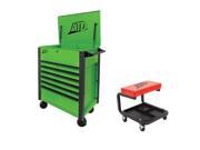 70400S 7 Drawer Flip Top Tool Cart Green with FREE Mechanic s Padded Creeper Seat