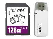 TOPRAM 128GB SD SDHC 128GB SDXC Card Class 10 Ultra High Speed UHS-I for Camera & Camcorder with USB 3.0 Card Reader