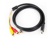 1.5M 5Ft HDMI Male To 3 RCA Video Audio AV Converter Adapter Cable For HDTV Black