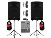 Mackie THUMP15 Powered 15 Speaker Pair 2000W Bi Amped with Bluetooth Mixer Mics Stands and Cables THUMP15SET7B