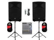 Mackie THUMP15 Powered 15 Loudspeaker Pair 2000 Watt Bi Amped with Mixer Mic Stands and Cables THUMP15SET6