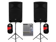 Mackie THUMP15 Powered 15 Loudspeaker Pair 2000 Watt Bi Amped with Mixer Stands and Cables THUMP15SET5