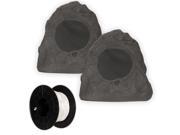 Theater Solutions 2R4L Outdoor Lava Rock 2 Speaker Set with Wire for Deck Pool Spa Patio Garden
