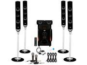 Acoustic Audio AAT1000 Tower 5.1 Speakers with USB Bluetooth Optical Input 2 Mics and 4 Extension Cables