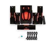Theater Solutions TS523 Deluxe 5.1 Speaker System with LED Lights USB Bluetooth and 5 Ext. Cables