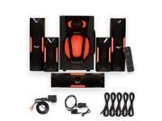 Theater Solutions TS523 Deluxe 5.1 Speaker System with LEDs Bluetooth Optical Input and 5 Ext. Cables