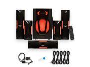 Theater Solutions TS523 Deluxe 5.1 Speaker System with LEDs USB Bluetooth Optical Input and 5 Ext. Cables
