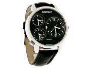 UPC 728554001037 product image for Surface Mens Xl Big 3-Time Zones Black Leather Band Quartz Watch 31922 | upcitemdb.com