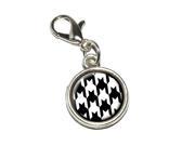 Preppy Houndstooth White Black Antiqued Bracelet Pendant Zipper Pull Charm with Lobster Clasp