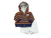 Carters Infant Boys Orange Striped Terrycloth Hoodie & Gray Shorts Set