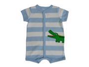 Carters Infant Boys Blue & White Striped Button Up Alligator Romper