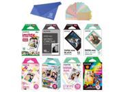 Fujifilm Instax Mini Instant Film 8-SET , Monochrome + Black + Sky Blue + Single + Candy Pop + Stained Glass + Stripe + Rainbow + Cloth + Sticker for Mini 90 8