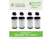 4 Kenmore DCF 1 DCF 2 Washable Reusable Long Life Vacuum Tower Filters; Incudes End Cap; Replaces Kenmore DCF1 DCF2 Part 82720 82912 02082720000 02080008