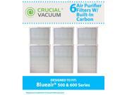 Set of 6 Deluxe 500 600 Series Blueair Air Purifier Filters with Built In Odor Neutralizing Particle Pre Filter; Fits Blueair 501 503 550E 601 603 650E mod