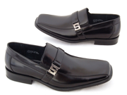 Mens Leather Dress Shoes Buckle Loafers Slip On Black Dressy Free Shoe Horn NEW