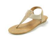 Womens Rhinestone Sandals 1" Low Wedge Jeweled Thongs Multi Elastic Band T-Strap Brand: City Classified Type: Sandals & Flip-Flops Color: Taupe Material: Faux Suede Gender: Female Condition: New Color Mapping: Khaki Size: 7.5