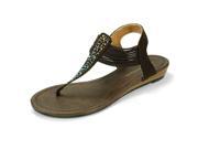 Womens Rhinestone Sandals 1" Low Wedge Jeweled Thongs Multi Elastic Band T-Strap Brand: City Classified Type: Sandals & Flip-Flops Color: Brown Material: Faux Suede Gender: Female Condition: New Color Mapping: Brown Size: 8.5