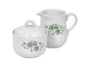 Corelle Coordinates Callaway, Sugar & Creamer Set, White With Leaf Design, 1 Sugar And 1 Creamer Each