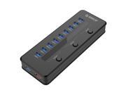 ORICO 10 Port Super Speed USB3.0 Hub with Smart 5V 2.1A Charging Port Come with 12V 4A Power Adapter and 3 Sets ON OFF Power Switches for Windows Linux Mac