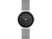 Skagen Black Glitz Dial Ladies Steel Watch 358SSSBD