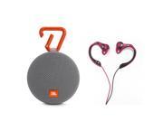 Jbl Clip 2 Waterproof Portable Bluetooth Speaker (gray) And Polk Audio Ultrafit 500 Mid-flange Earphones (pink/gray)
