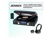 Jensen JTA 460 3 Speed Stereo Turntable with MP3 AM FM Radio Speakers Bundle