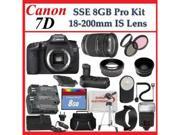 Canon EOS 7D with Canon 18-200mm Lens + SSE PRO Monster Lens, Battery Grip & Tripod Accessories Package (Everythng you Need)
