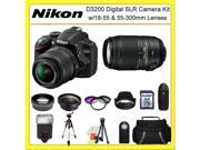Nikon D3200 Digital SLR Camera Kit with 18-55 & 55-300mm Lenses + 0.45X Wide Angle Lens, 2X Telephoto Lens, 3 Piece Filter Kit, 32GB Memory Card, 50