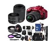 Nikon D5300 Digital SLR Camera With 18-55mm Lens & 55-200mm VR Lens & 50mm 1.8D Kit (Red)