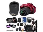 Nikon D5300 Digital SLR Camera With 18-55mm Lens & 55-200mm VR Kit (Red)