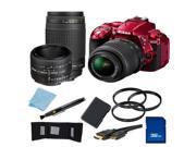 Nikon D5300 Digital SLR Camera With 18-55mm Lens & 70-300mm G Lens & 50mm 1.8D Kit 1 (Red)