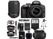 Nikon D3300 1532 Black Digital SLR Camera with 18-55mm VR Lens & Nikon 55-200mm VR Lens Essential 16GB Bundle