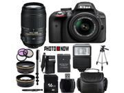 Nikon D3300 1532 Black Digital SLR Camera with 18-55mm VR Lens & Nikon 55-300mm VR Lens Essential 16GB Bundle