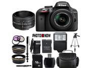 Nikon D3300 1532 Black Digital SLR Camera with 18-55mm VR Lens & Nikon 50mm f/1.8D Lens Essential 16GB Bundle